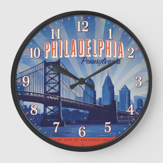 Philadelphia Pennsylvania Bridge Philly Skyline ラージ壁時計 (正面)