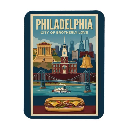 Philadelphia Pennsylvania Culture Illustration Art マグネット (縦)