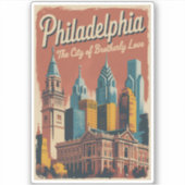 Philadelphia Pennsylvania Illustration Travel Art シール (正面)