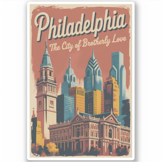 Philadelphia Pennsylvania Illustration Travel Art シール (正面)