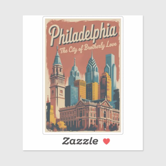 Philadelphia Pennsylvania Illustration Travel Art シール (シート)