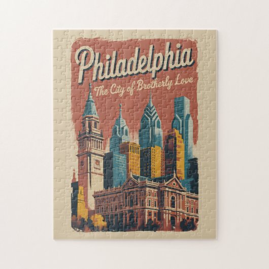 Philadelphia Pennsylvania Illustration Travel Art ジグソーパズル (縦)