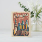 Philadelphia Pennsylvania Illustration Travel Art ポストカード (スタンド正面)