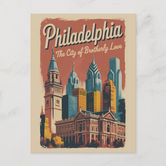 Philadelphia Pennsylvania Illustration Travel Art ポストカード (正面)