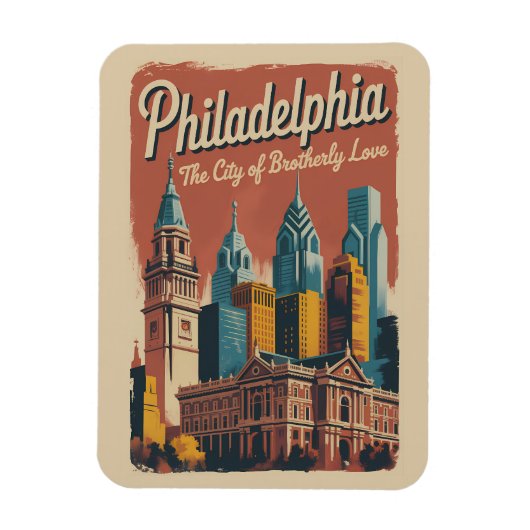 Philadelphia Pennsylvania Illustration Travel Art マグネット (縦)