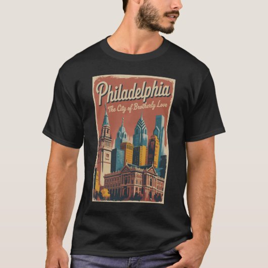 Philadelphia Pennsylvania Illustration Travel Art Tシャツ (正面)
