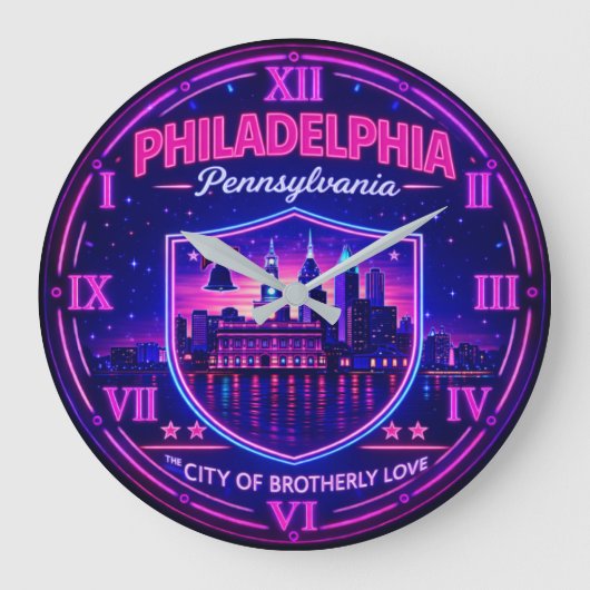 Philadelphia Pennsylvania Skyline ラージ壁時計 (正面)