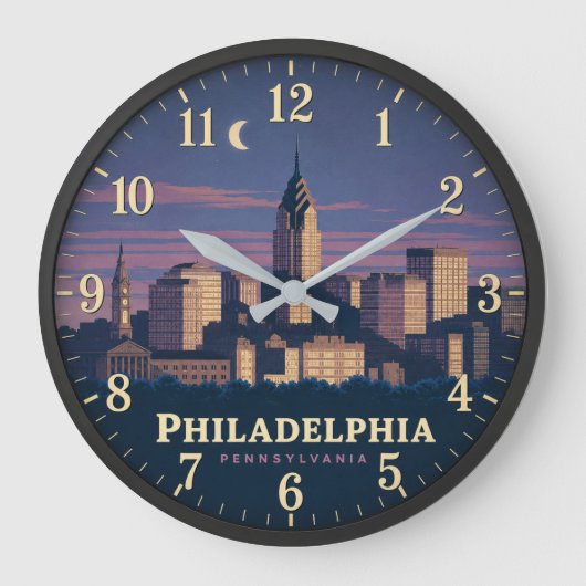 Philadelphia Pennsylvania Skyline ラージ壁時計 (正面)
