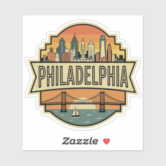 Philadelphia Pennsylvania Skyline Retro Travel シール (シート)