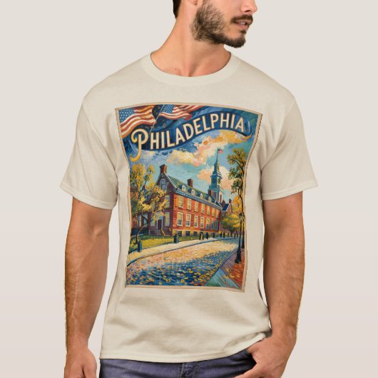 Philadelphia Pennsylvania US Retro Van Gogh Travel Tシャツ (正面)
