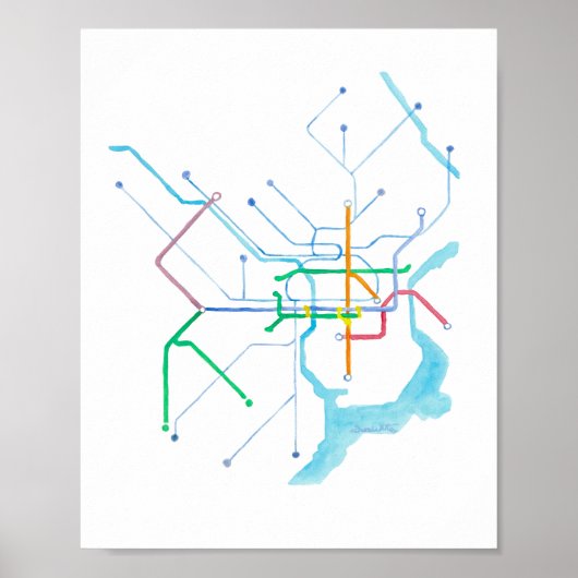 Philadelphia SEPTA Map Art Print ポスター (正面)
