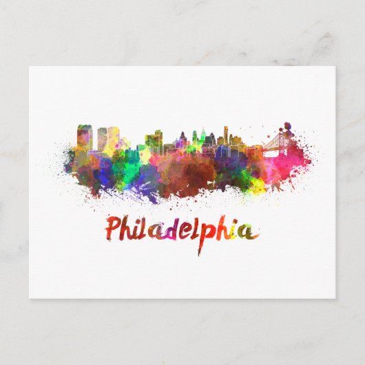 Philadelphia skyline in watercolor ポストカード (正面)
