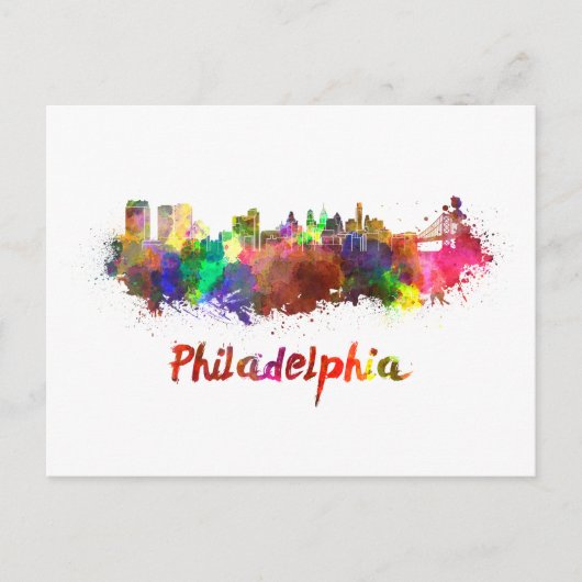 Philadelphia skyline in watercolor ポストカード (正面)
