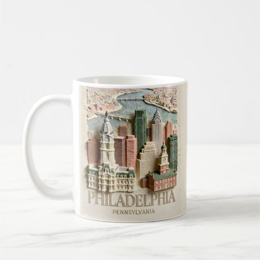 Philadelphia Skyline Modern Textured Cityscape コーヒーマグカップ (左)