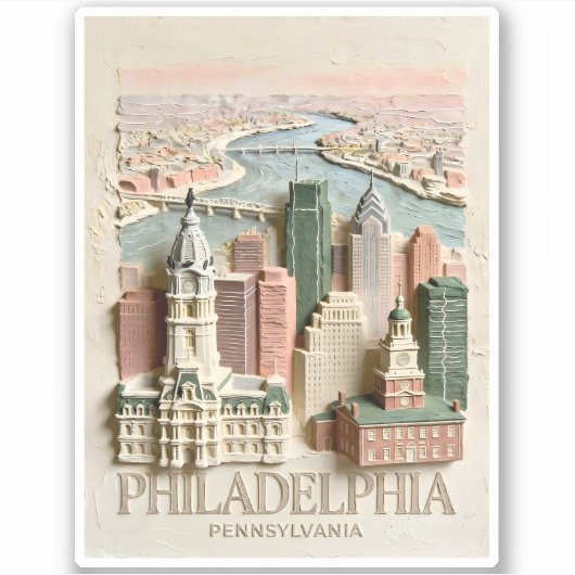 Philadelphia Skyline Modern Textured Cityscape シール (正面)