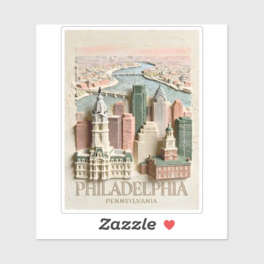 Philadelphia Skyline Modern Textured Cityscape シール (シート)