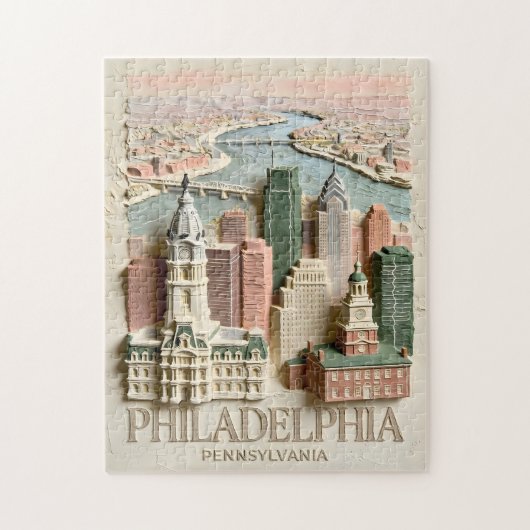Philadelphia Skyline Modern Textured Cityscape ジグソーパズル (縦)