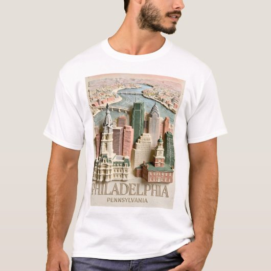 Philadelphia Skyline Modern Textured Cityscape Tシャツ (正面)
