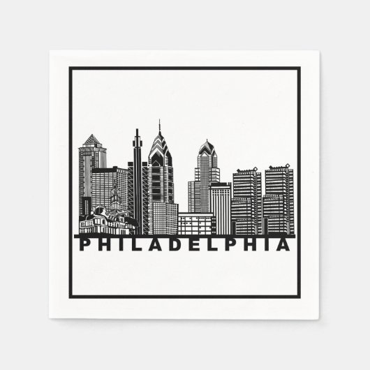 Philadelphia Skyline Silhouette  スタンダードカクテルナプキン (正面)
