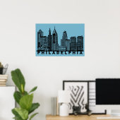 Philadelphia Skyline Silhouette  ポスター (ホームオフィス)