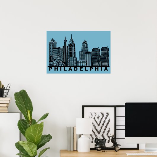 Philadelphia Skyline Silhouette  ポスター (ホームオフィス)