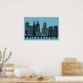 Philadelphia Skyline Silhouette  ポスター (キッチン)