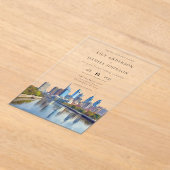 Philadelphia Skyline Watercolor Elegant Wedding アクリル招待状 (レイダウン)