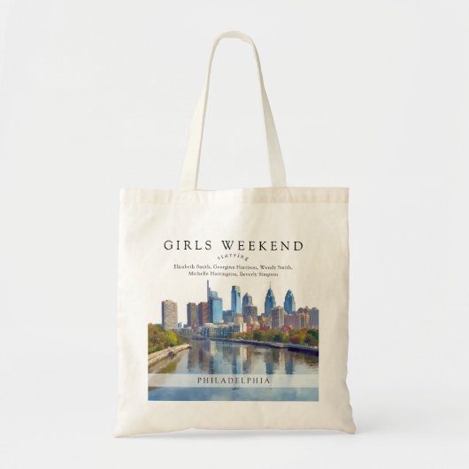 Philadelphia Skyline Watercolor Girls Weekend トートバッグ (正面)