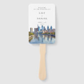 Philadelphia Skyline Watercolor Wedding Program ハンドファン (正面)