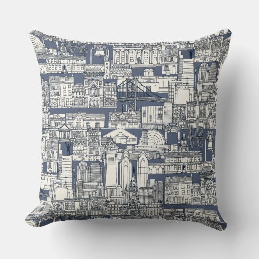 Philadelphia toile blue indigo クッション (正面)