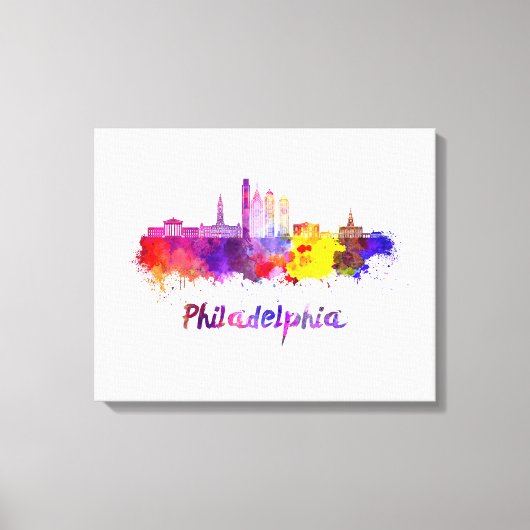 Philadelphia V2 skyline in watercolor キャンバスプリント (正面)