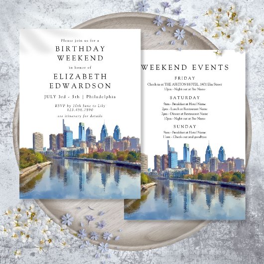 Philadelphia Watercolor Birthday Weekend 招待状