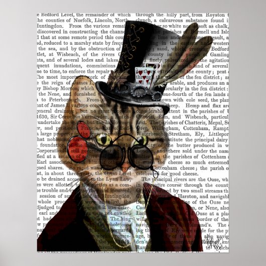 Phileas Feline Steampunk Cat & Top Hat ポスター (正面)