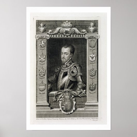 Philip II (1527-98) King of Spain from 1556, engra ポスター (正面)