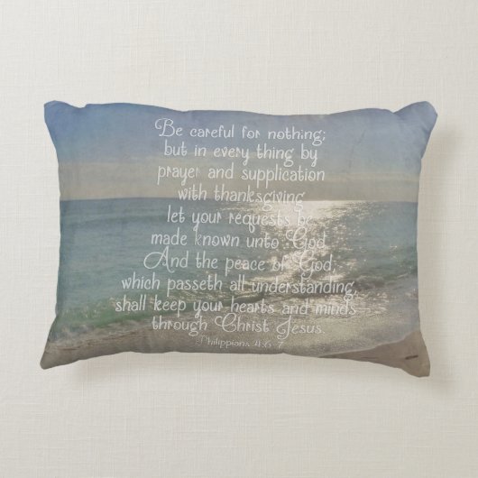 Philippiansの4:13の平和聖書の詩のビーチのクリスチャン アクセントクッション (裏面)