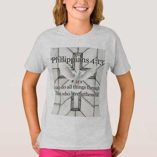 Philippians 4:13 Bible Verse Girl's Tee Shirt Tシャツ (正面)