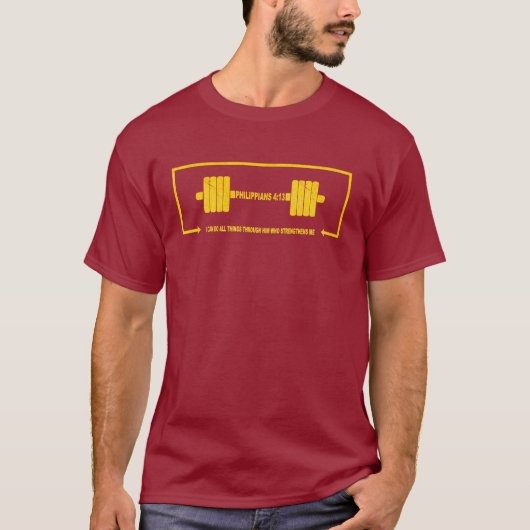 Philippians 4:13 Christian Barbell Strength Tシャツ (正面)