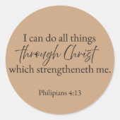 Philippians 4:13 Christian Faith Sticker – ウォーム ラウンドシール (正面)