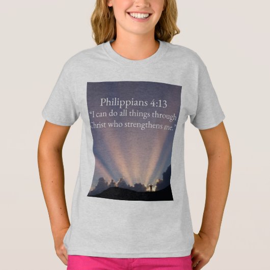 Philippians 4:13 Christian Girl's Tee Shirt Tシャツ (正面)