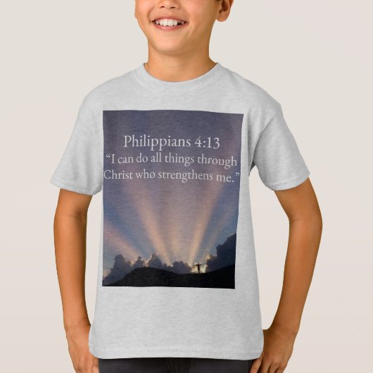 Philippians 4:13 Christian Kid's Tee Shirt Tシャツ (正面)