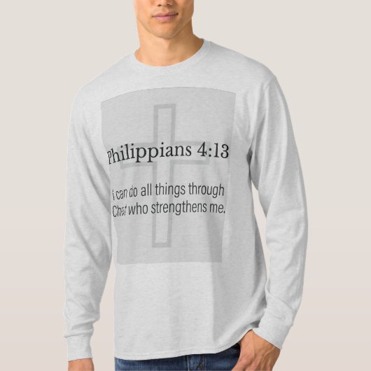 Philippians 4:13 Christian Men's Long Sleeve Tee Tシャツ (正面)
