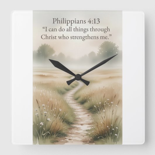 Philippians 4:13 Christian Square Wall Clock スクエア壁時計 (正面)