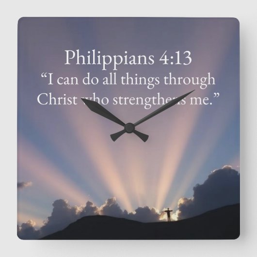 Philippians 4:13 Christian Square Wall Clock スクエア壁時計 (正面)