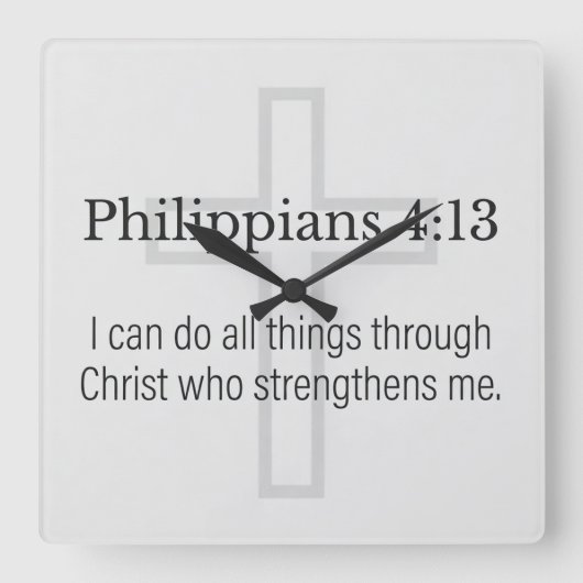 Philippians 4:13 Christian Square Wall Clock スクエア壁時計 (正面)