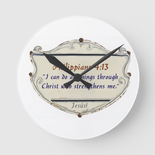 Philippians 4:13 Shield Wall Clock ラウンド壁時計 (正面)