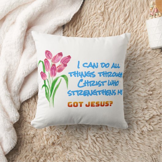 Philippians 4:13 Throw Pillow クッション (ブランケット)