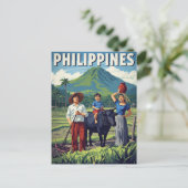 Philippines Rice Field Family Retro ポストカード (スタンド正面)