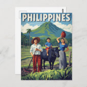 Philippines Rice Field Family Retro ポストカード (正面/裏面)