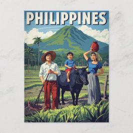 Philippines Rice Field Family Retro ポストカード