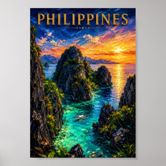 Philippines: Tropical Sunset Palawan Coast Art Sou ポスター
